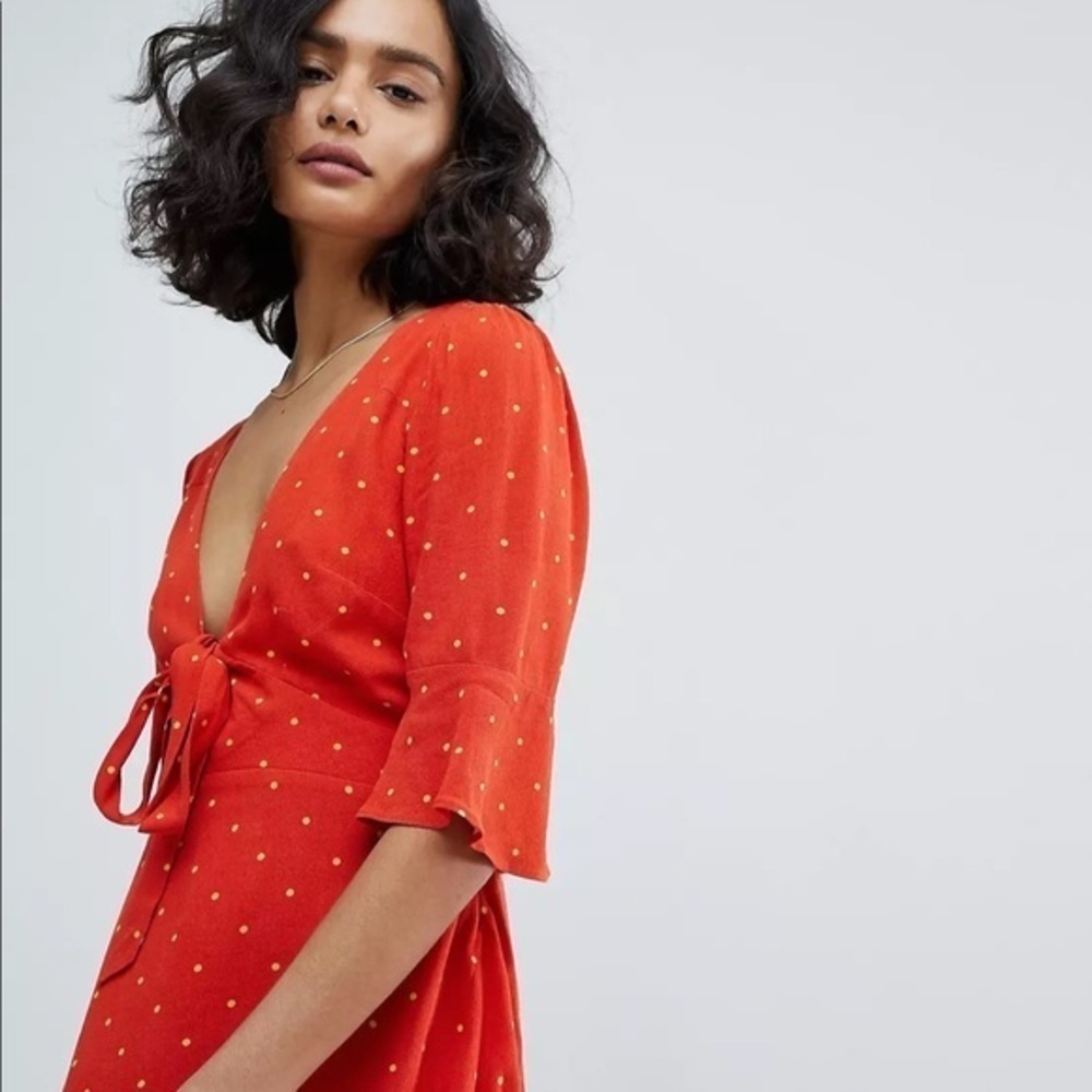 Free people all yours polka dot front tie mini dress - Picture 6 of 13